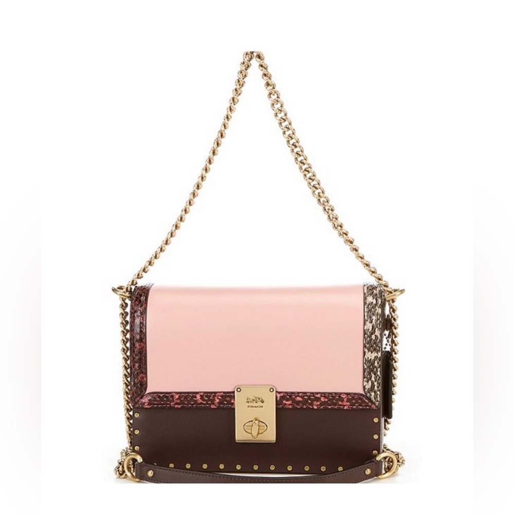 Coach x Jennifer Lopez Hutton Shoulder Bag In Colorblock with Snakeskin Detail - Picture 1 of 10